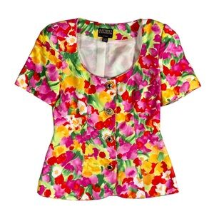 Kathryn Conover Vintage Bright Floral Pin Up Blouse – Size 4